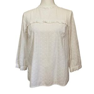 Boden Size 8 Broderie Top White‎ Embroidered Keyhole Scalloped Cotton Eyelet Top